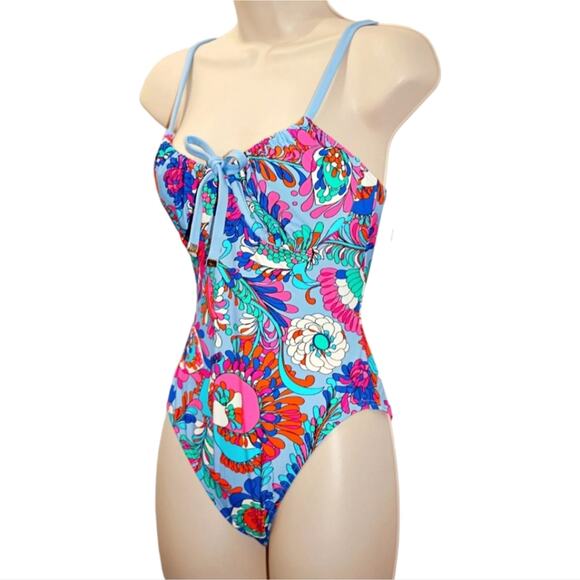 KATE SPADE Cinch Tie Front‎ Soft Underwire Cups Swimsuit in Spring Water  XL NEW - Picture 2 of 15
